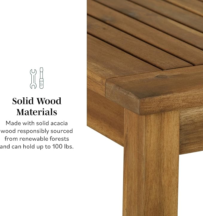 Walker Edison Dominica Contemporary Slatted Outdoor Dining Table, 34 Inch - Image 4