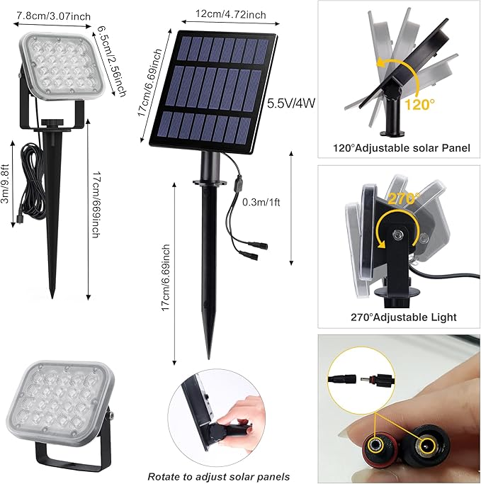 Solar Spot Lights Outdoor, 20 LED IP65 Waterproof Landscape Lighting, - Image 5