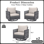 Belord Wicker Chairs Outdoor Bistro Set Oversize Patio Swivel Rocker, Rattan - Image 2