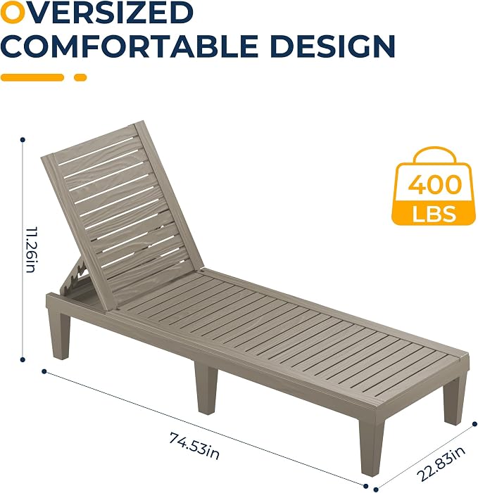 ROJIK Outdoor Chaise Lounge Chair Set of 4, - Image 3