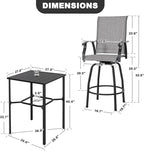 NUU GARDEN 5 Piece Patio Swivel Bar Set, All-Weather Textilene High Bistro - Image 4