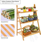 Ufine Bamboo Ladder Plant Stand 3 Tier Foldable Flower Pot Display Shelf Rack - Image 4