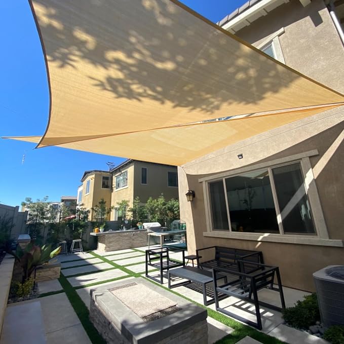 SUNLAX Sun Shade Sail 12' x 14' x 18.4' Sand Rectangle Canopy Sail Shade Cover by SUNLAX
