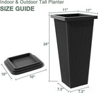 Tall Black Planters Outdoor Set of 2, Large Outdoor Tall Planters Pots - Image 2