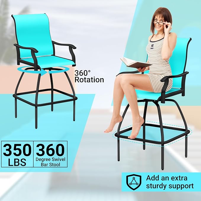 LEVELEVE Patio Bar Set 4pcs Swivel Bar Stools Outdoor Bistro Textilene - Image 4