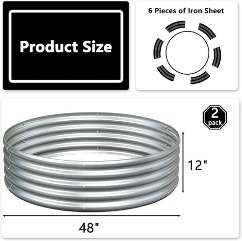 4x4x1ft Galvanized Round Raised Garden Bed, Outdoor Planter Box Metal Patio Kit - Image 2