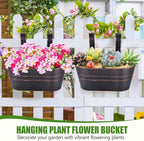OBTANIM 4 Pack Metal Hanging Flower Pots Iron Railing Planter Outdoor Fence - Image 5