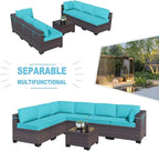 Kullavik 7 Pieces Outdoor Patio Furniture Set, Sectional Rattan Sofa Set Brown - Image 4