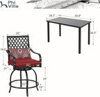 PHI VILLA 5 Piece Patio Bar Height Dining Set, 4 Outdoor Counter Height Swivel - Image 8