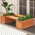 Giantex Set of 2 Outdoor Bench, Wood Raised Garden Bed w/Open Base, - Image 2