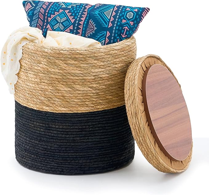 Wimarsbon Storage Pouf Ottoman, Hand Weaving Natural Straw Foot Stool, Bohemian by Wimarsbon