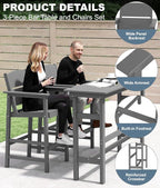 Bar Height Patio Table and Chairs Set, 3-Piece HDPE Outdoor Adirondack Bar - Image 4