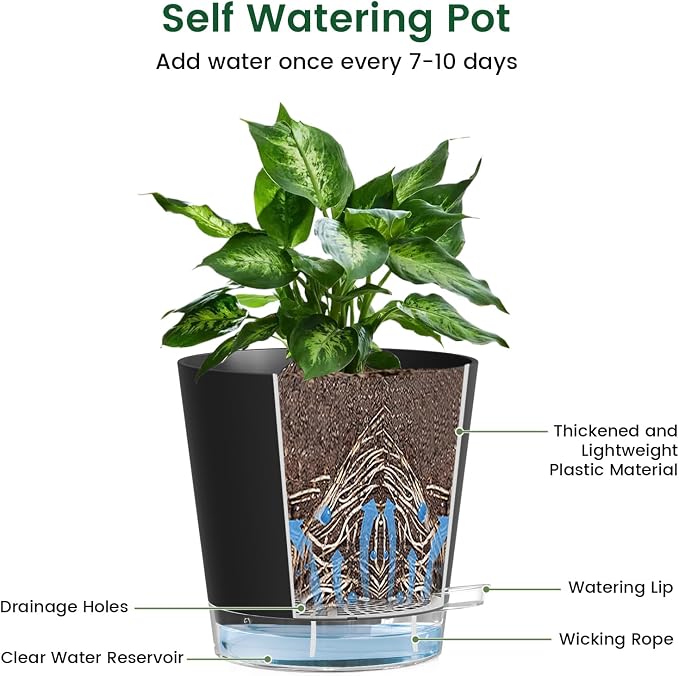 6 inch Self Watering Pots for Indoor Outdoor Plants, 6 Pack Flower Plant Pots - Image 4