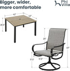 PHI VILLA 5 PCS Patio Dining Set, 4 Patio Swivel Dining Chairs & Square Brown - Image 7