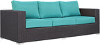 Modway Convene Wicker Rattan Outdoor Patio Sofa in Espresso Turquoise - Image 3