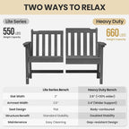 Ciokea 48" Outdoor Bench Set of 2, HDPE Weatherproof Garden Bench, 2-Person - Image 8