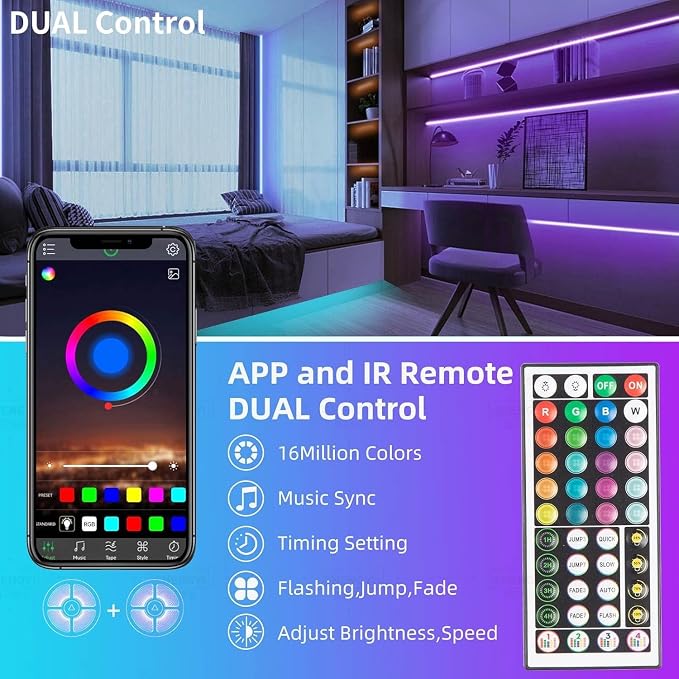 KSIPZE Led Strip Lights 200ft RGB Music Sync Color Changing Bluetooth Led Lights - Image 2