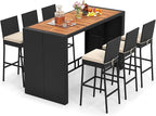 Tangkula 7 Piece Patio Wicker Bar Set, Patiojoy Outdoor Acacia Wood Bar Height by TANGKULA
