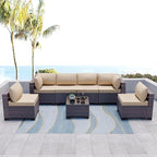 Kullavik 7 Pieces Outdoor Patio Furniture Set PE Wicker Rattan Sectional Sofa - Image 8