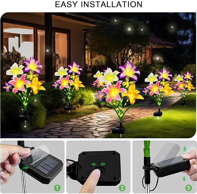 Solar Garden Lights 4 Pack LEDs Solar Lilies Flower Lights, Yard Patio Pathway - Image 5