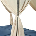 Patio Chaise Lounge, Four-sided Canopy, Overhead Curtain and Blue Cushions - Image 8