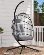 SWITTE Egg Chair Outdoor with Stand, Indoor Wicker Hanging Egg Swing Chair with - Image 9