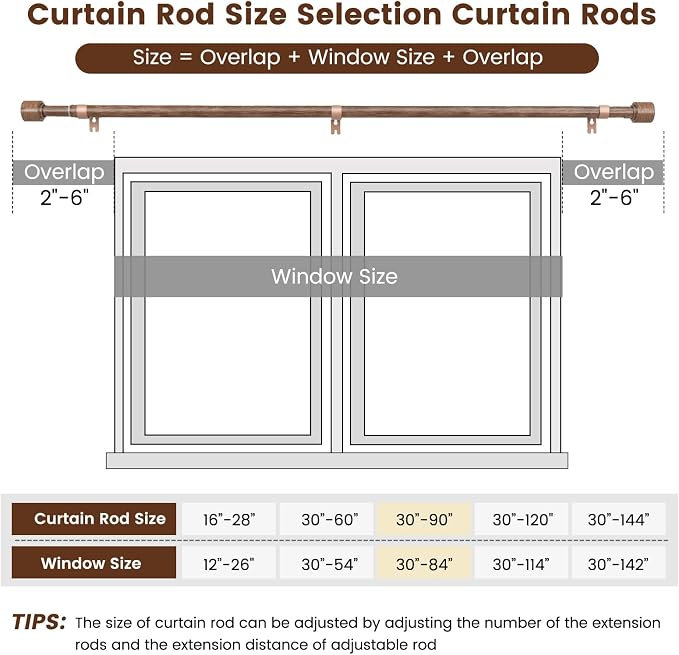 1” Diameter Curtain Rods Itself is 30 to 90 inch 1 Pack Fit 30-84 inch Window - Image 3