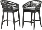 PURPLE LEAF Outdoor Rattan 24" Counter Height Bar Stools Chair Set of 2 by PURPLELEAF