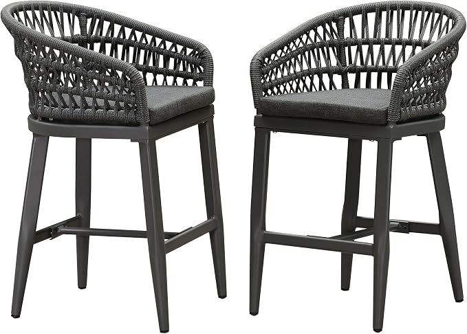 PURPLE LEAF Outdoor Rattan 24" Counter Height Bar Stools Chair Set of 2 by PURPLELEAF