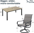 PHI VILLA Patio Dining Set for 6, Padded Textilene Swivel Dining Chairs & Brown - Image 8