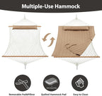 Outdoor Double Hammock with Hardwood Spreader Bars, Large Rope Hammock with - Image 3