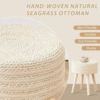 Cpintltr Round Ottoman Footstool Natural Seagrass Foot Stool Pouf Ottomans - Image 4