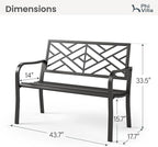 PHI VILLA 43 Inch Cast Iron Steel Frame Outdoor Garden Bench, Patio Furniture - Image 2