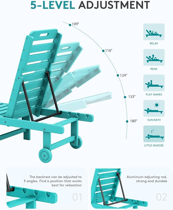 SERWALL Outdoor Chaise Lounge Set of 4, HDPE Lounger - Image 4