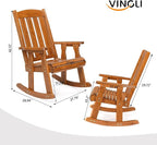 VINGLI Outdoor Rocking Chair Set of 2, Heavy Duty 600 LBS Wooden Rocking Chair - Image 3
