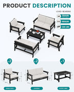 SERWALL HDPE Patio Furniture Set, 5 Piece All Weather Wood-Like Sectional - Image 2