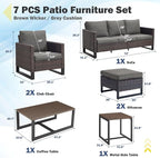 Belord 7 Piece Outdoor Furniture Patio Wicker Sofa Set, Oversize Outdoor Dining - Image 2