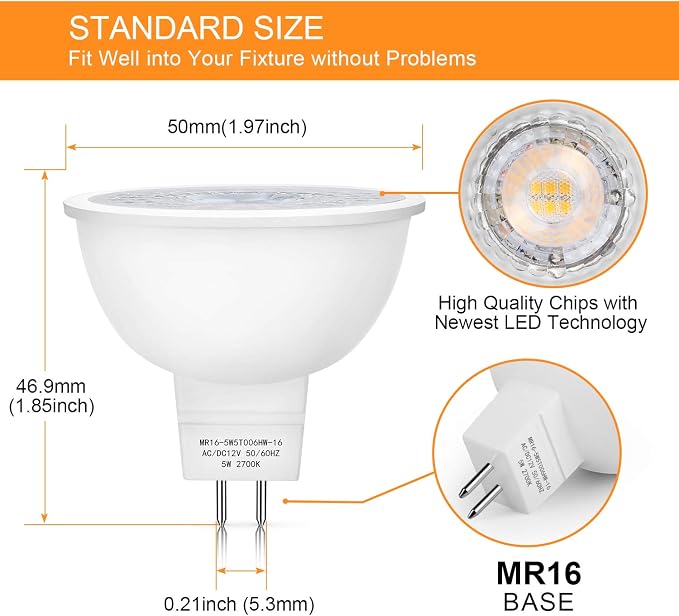Mlambert 12 Pack MR16 LED Bulbs 50W Halogen Equivalent, 2700K Warm White - Image 4