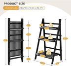 39.4" Foldable Plant Shelf Ladder Shelf, 3 Tier Bamboo Ladder Flower Pot - Image 2