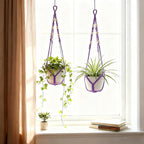 Macrame Plant Hanger, Wood Beads Cotton Hanging Planter Holder - Image 3
