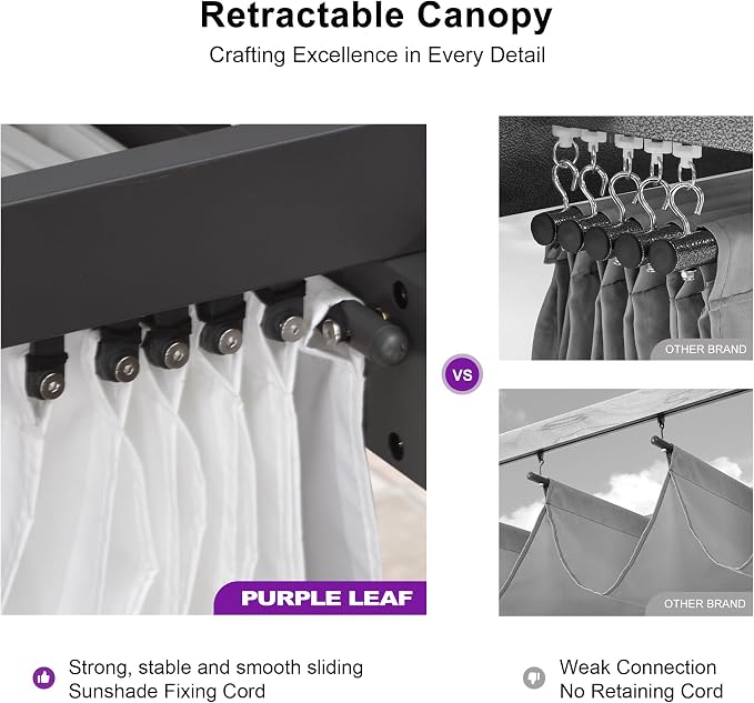 PURPLE LEAF 10' x 13' Aluminum Outdoor Pergola Wind-Resistant Retractable - Image 5