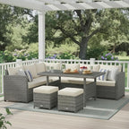 Tangkula 7 Pieces Patio Furniture Set, Outdoor Sectional Rattan Dining Sofa Set by TANGKULA