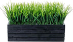 MyGift 14 Inch Artificial Green Grass Plant in Vintage Black Wood Planter - Image 6