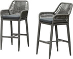 PURPLE LEAF Outdoor Wicker 29" Bar Stools Set of 2, Boho Patio Bar Height Chair by PURPLELEAF