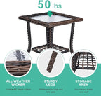 VINGLI Outdoor Side Table with Storage Wicker Patio Side Table, Tempered Glass - Image 5