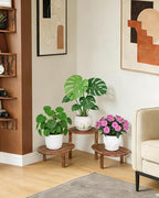Convex Corner Plant Stand Indoor Outdoor, Wood Adjustable Plant Shelf, Long - Image 7