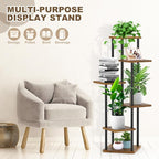 6 Tier Wood Tall Plant Stand Metal Rack Indoor, Planter Shelf Display Rack - Image 3