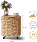 Wimarsbon Round Pouf Ottomans, Handwoven Natural Water Hyacinth Seagrass Pouffe - Image 3