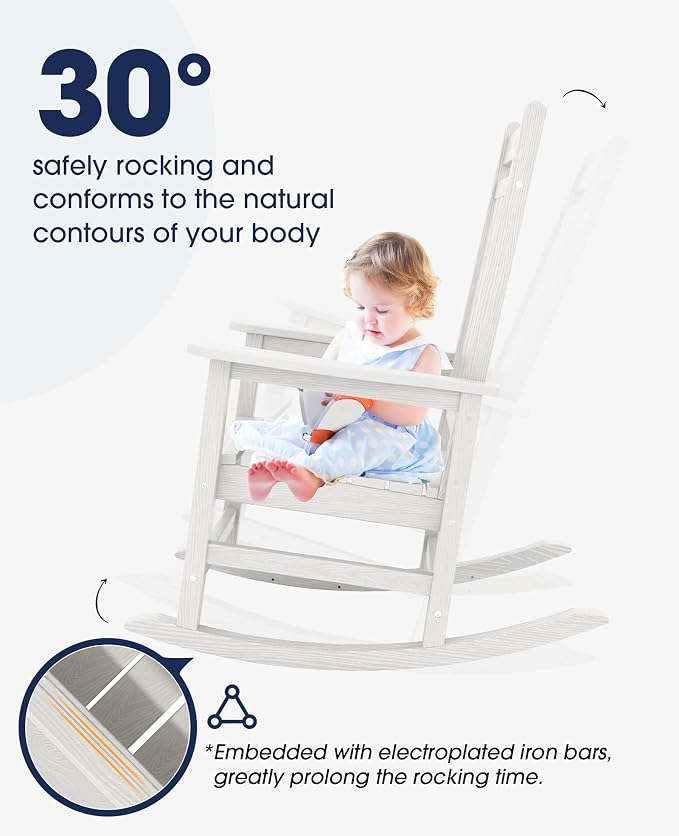 KINGYES Oversized Outdoor Rocking Chair Set of 4, All-Weather Patio Rocking - Image 5