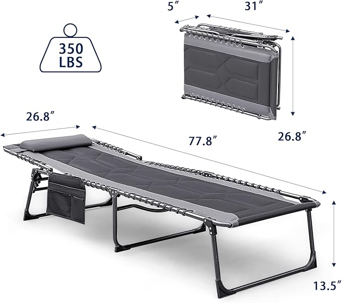 Devoko 4-Fold Padded Portable Folding Outdoor Chaise Lounge Heavy Duty - Image 2